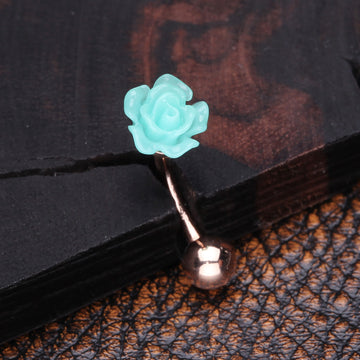 Detail View 1 of Rose Gold Romantic Rose Blossom Curved Barbell-Aqua